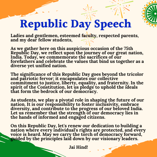 2 Minutes Republic Day Speech 2024 – For Students, Teachers in English